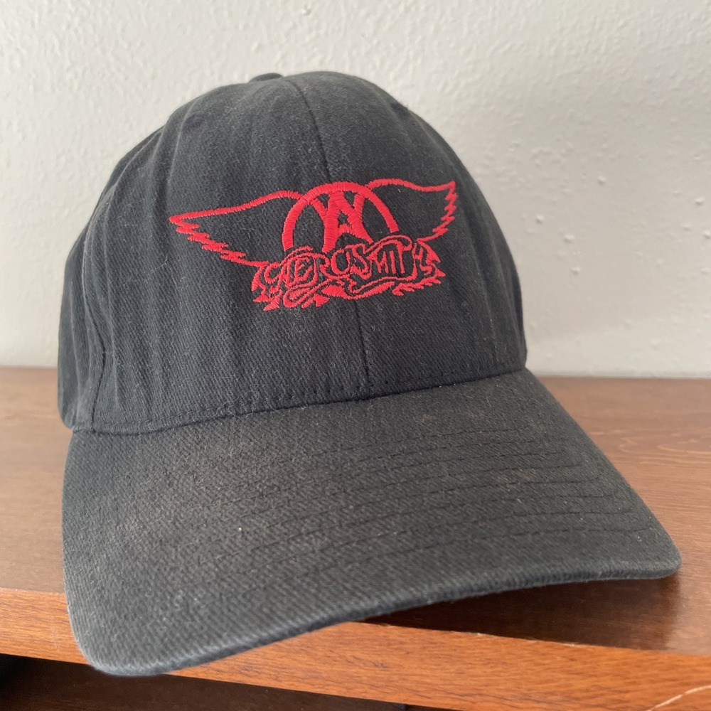 VTG 90s Aerosmith Logo Rock Band Cap Promo Hat Concert Flex Fit Flexfit *READ*‎